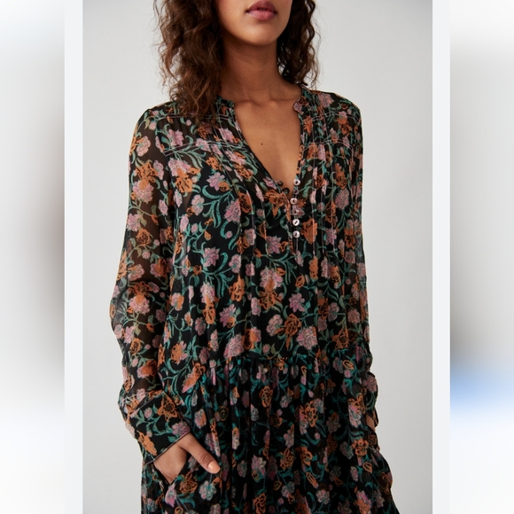 NWOT Free People See It Through Maxi Black And Green Dress - Picture 6 of 10